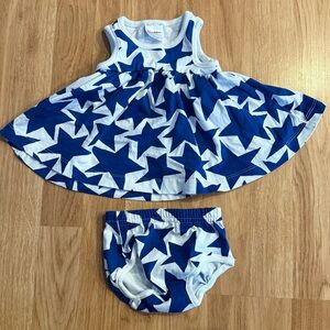 Hanna Andersson Sleeveless Playground Dress -Blue/White Star Pattern - 0/3 Month